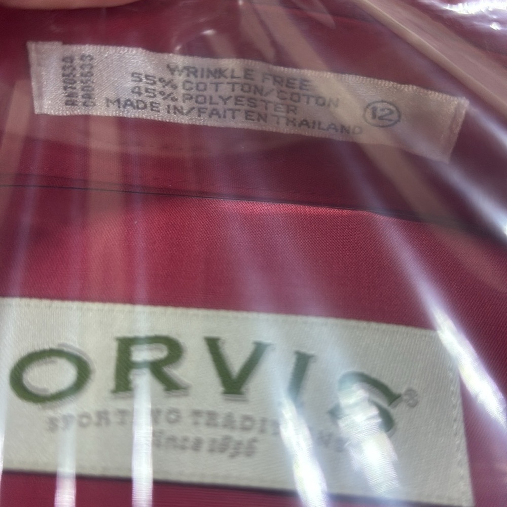ORVIS red wrinkle free long sleeve cotton blend collard pocket shirt - Picture 4 of 7